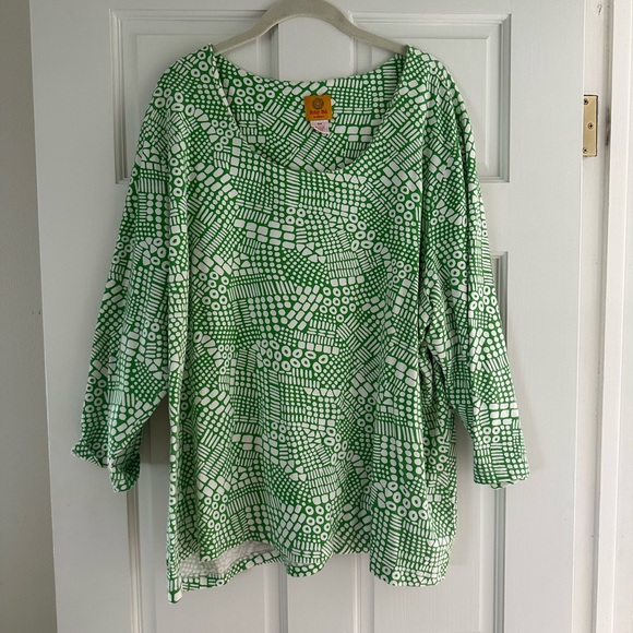 Ruby Rd. Green and white patterned 3/4 sleeve. Size 3X. - Picture 1 of 3